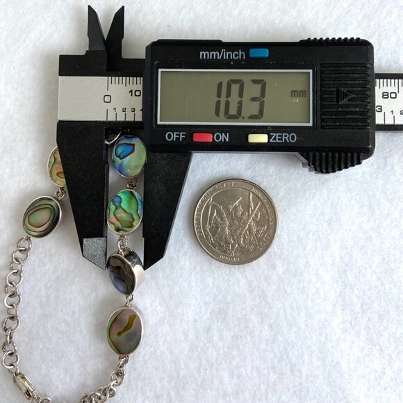 Sterling Silver 925 Oval Bezel Set Abalone Link Cable Chain Bracelet 6.5"- 7.75" - Picture 13 of 16
